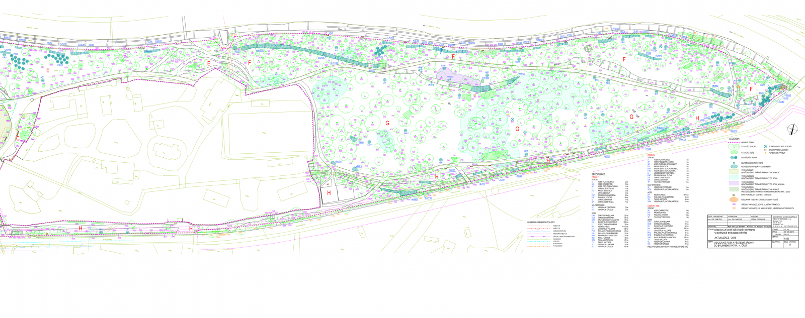 Návrhový výkres městského parku - východní část