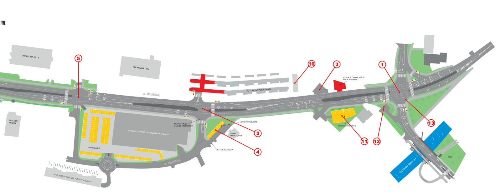 Schéma rekonstrukce komunikace I/35 východní část se značením Schéma rekonstrukce komunikace I/35 východní část se značením