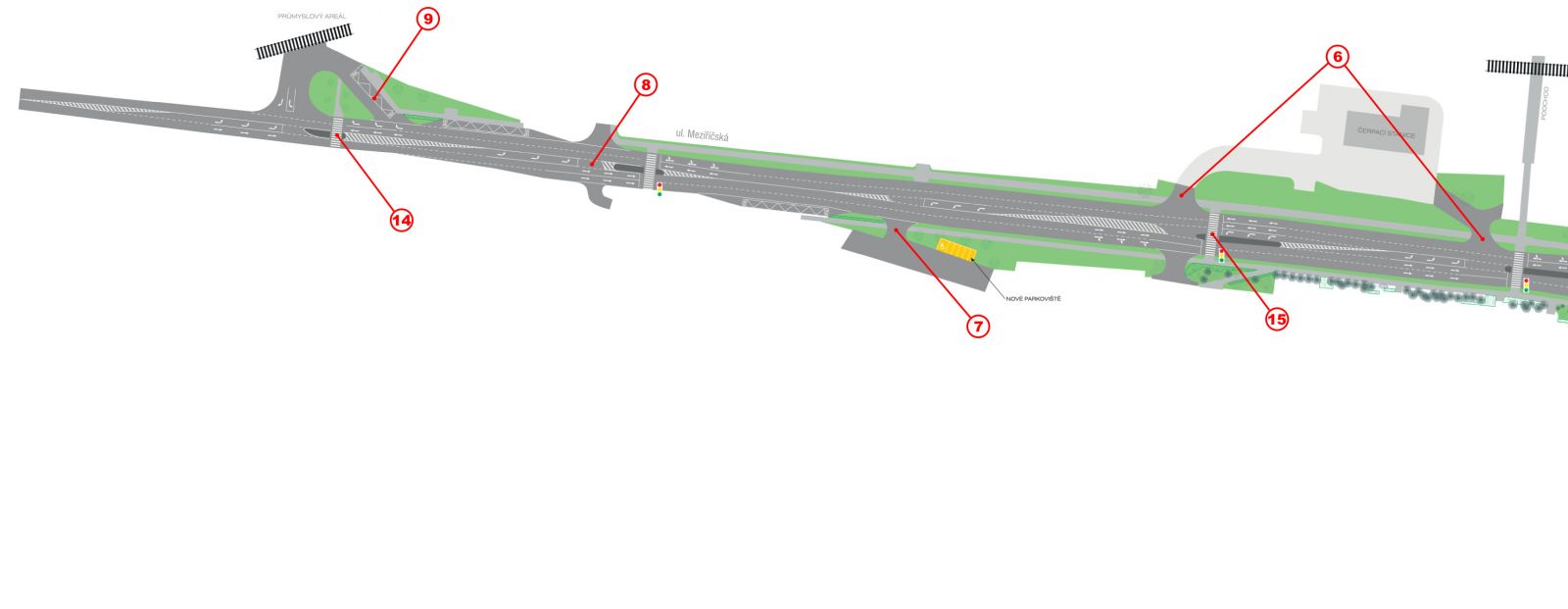 Schéma rekonstrukce komunikace I/35 západní část se značením Schéma rekonstrukce komunikace I/35 západní část se značením